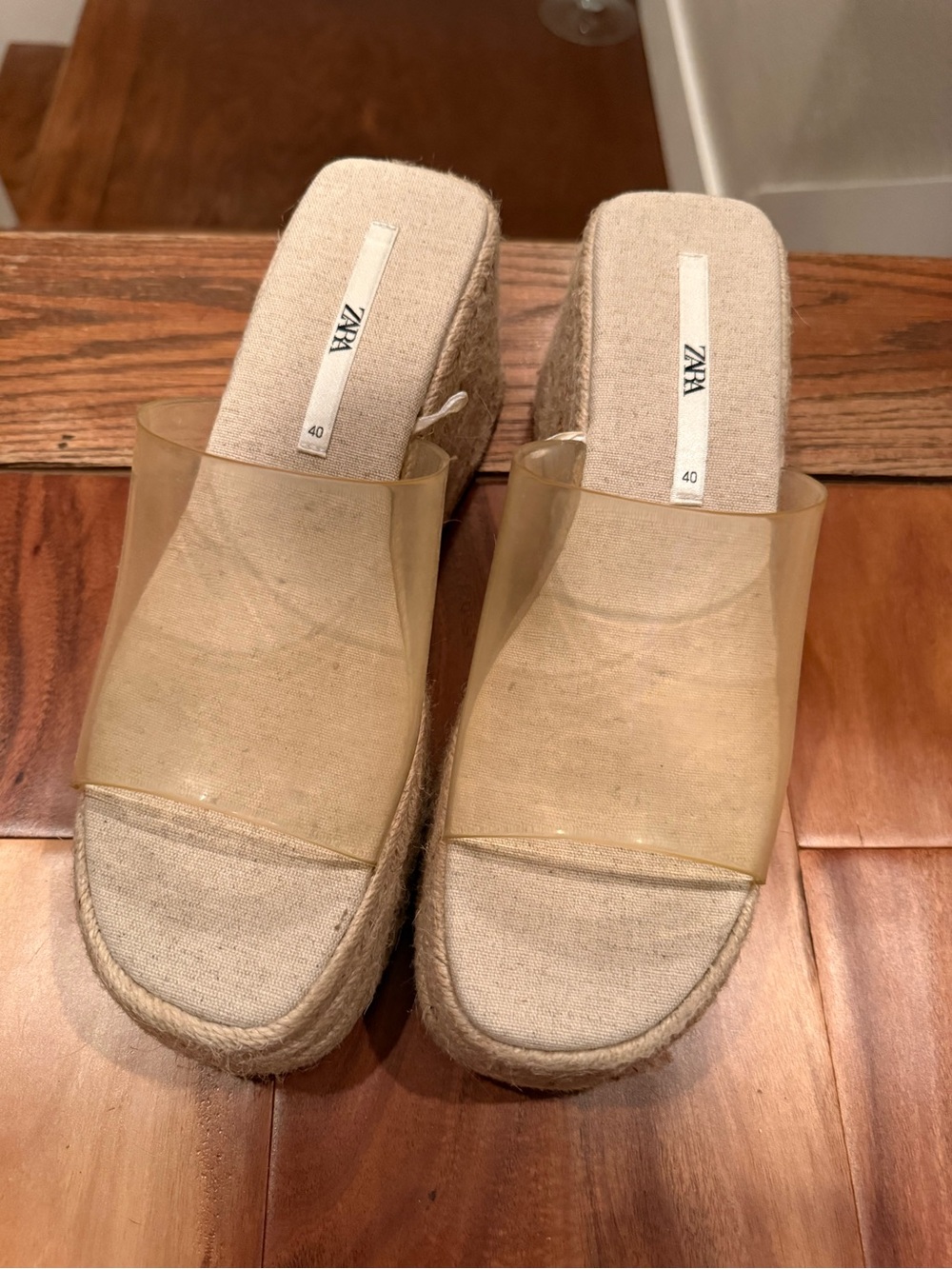 Zara Natural Espadrille Platform Mules with Clear Strap
